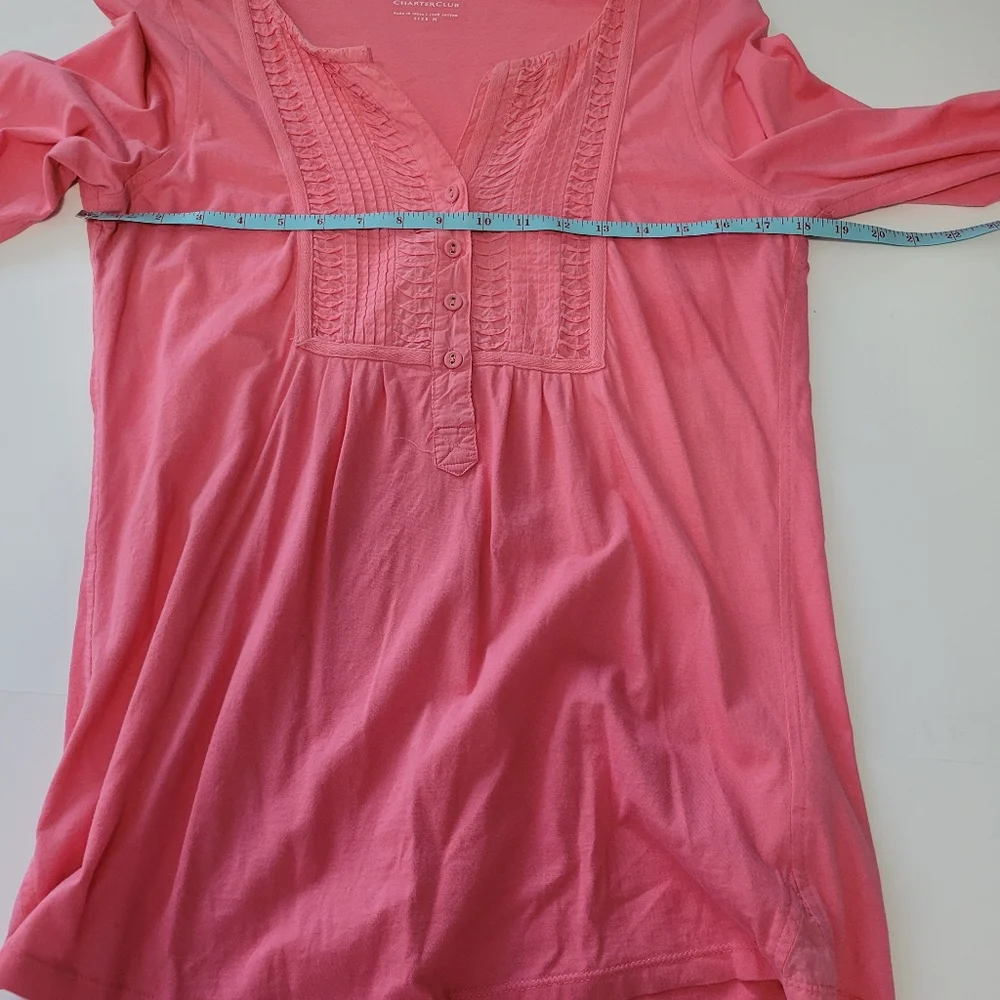 Charter Club Women's Size Medium Top 3/4 Sleeve Roll Tab Sleeve High-low hem - Picture 9 of 10